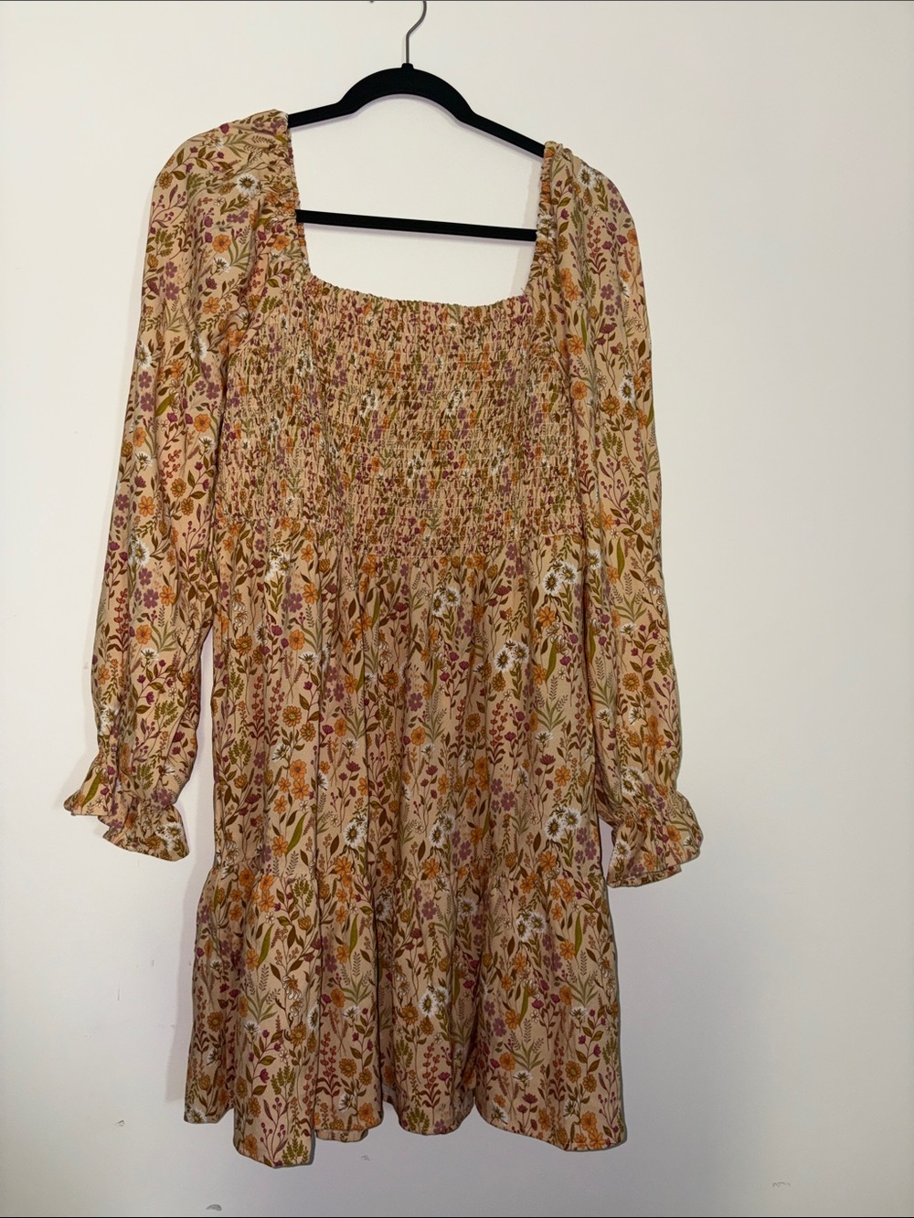 Simply Southern Floral Smocked Long-Sleeve Mini Dress - Pink & Mustard